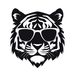 tiger animal illustration , tiger with glasses isolated white background. Tiger logo design