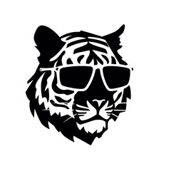 tiger animal illustration , tiger with glasses isolated white background. Tiger logo design