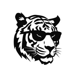 tiger animal illustration , tiger with glasses isolated white background. Tiger logo design