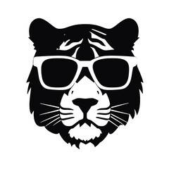 tiger animal illustration , tiger with glasses isolated white background. Tiger logo design