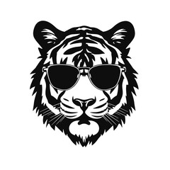 tiger animal illustration , tiger with glasses isolated white background. Tiger logo design