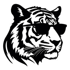tiger animal illustration , tiger with glasses isolated white background. Tiger logo design