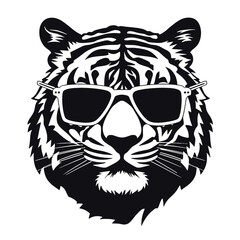 tiger animal illustration , tiger with glasses isolated white background. Tiger logo design