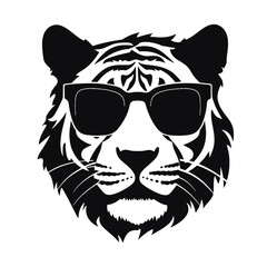 tiger animal illustration , tiger with glasses isolated white background. Tiger logo design
