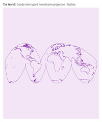 World Map. Goode interrupted homolosine projection. Outline style. High Detail World map for infographics, education, reports, presentations. Vector illustration.