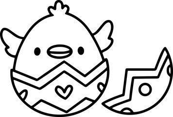 Cute chicken with Easter egg outline coloring