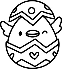 Cute chicken with Easter egg outline coloring