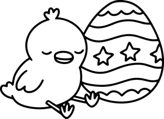 Cute chicken with Easter egg outline coloring