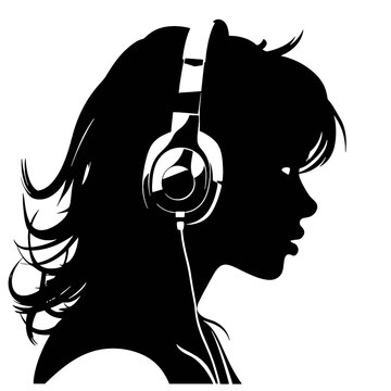 recommend clip art: The girl listens to music on headphones . Profile of a young   woman. Musician avatar side view. Vector flat illustration