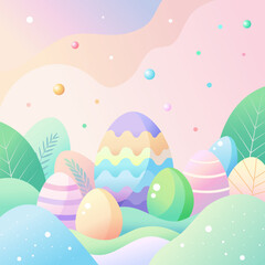 easter eggs in pastel colors. trendy easter pattern design with typography, modern minimal style. poster, greeting card.