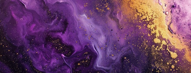 Purple and Gold Marble Fluid Art Background