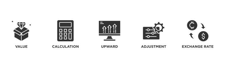 Revaluation banner web icon illustration concept with icon of value, calculation, upward, adjustment and exchange rate	