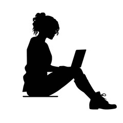 Woman with laptop  Silhouette 