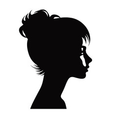 Woman head  in profile. Beautiful female face profile , black silhouette  avatar  ,portraits with hairstyle vector
