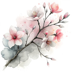 Cherry blossom branch, watercolor effect 