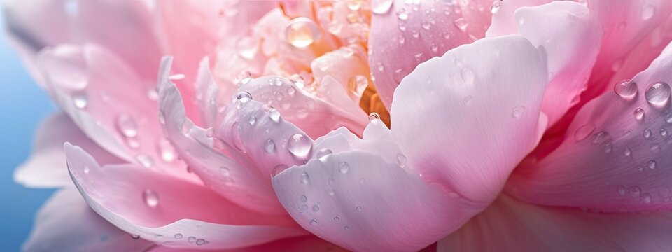 Beautiful pink rose with drops of water on petals close up
