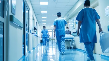 Medical professionals work in a modern hospital setting.