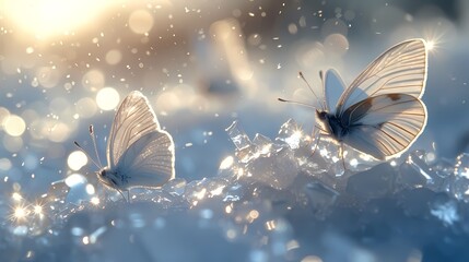 Digital technology butterflies flying over the snow fantasy scene abstract graphic poster web page PPT background