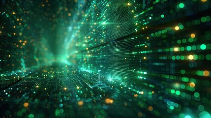 Fototapeta premium Digital data, big data, large digital data storage room, green neon lights