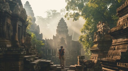 Obraz premium Traveler explores ancient ruins in an exotic location.