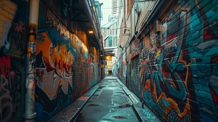 Obraz na płótnie Canvas Urban alley adorned with graffiti art