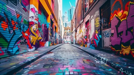 Urban alley adorned with graffiti art