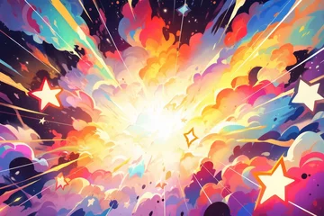 Foto op Canvas Der Moment der Energieexplosion in phantastischen Farben dargestellt in Anime-Kunst: Eine lebendige und filmische Darstellung von Emotionen 14 © Vira
