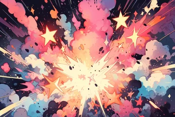Foto op Canvas Der Moment der Energieexplosion in phantastischen Farben dargestellt in Anime-Kunst: Eine lebendige und filmische Darstellung von Emotionen 12 © Vira