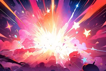 Foto op Canvas Der Moment der Energieexplosion in phantastischen Farben dargestellt in Anime-Kunst: Eine lebendige und filmische Darstellung von Emotionen 15 © Vira