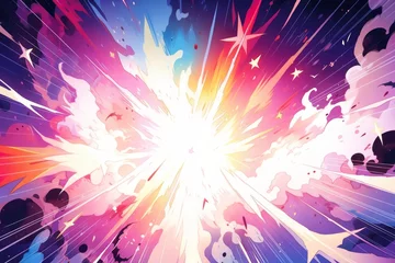 Foto op Canvas Der Moment der Energieexplosion in phantastischen Farben dargestellt in Anime-Kunst: Eine lebendige und filmische Darstellung von Emotionen 13 © Vira