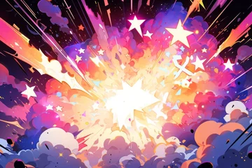 Foto op Canvas Der Moment der Energieexplosion in phantastischen Farben dargestellt in Anime-Kunst: Eine lebendige und filmische Darstellung von Emotionen 10 © Vira
