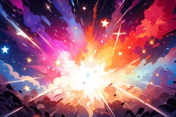 Foto op Canvas Der Moment der Energieexplosion in phantastischen Farben dargestellt in Anime-Kunst: Eine lebendige und filmische Darstellung von Emotionen 8 © Vira