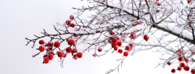 Bright Red Berries Frosted on a Wintry Day