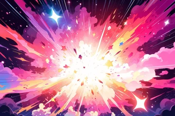 Foto op Canvas Der Moment der Energieexplosion in phantastischen Farben dargestellt in Anime-Kunst: Eine lebendige und filmische Darstellung von Emotionen 6 © Vira