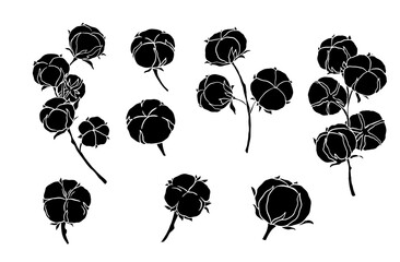 Hand drawn cotton bud glyph set isolated on white