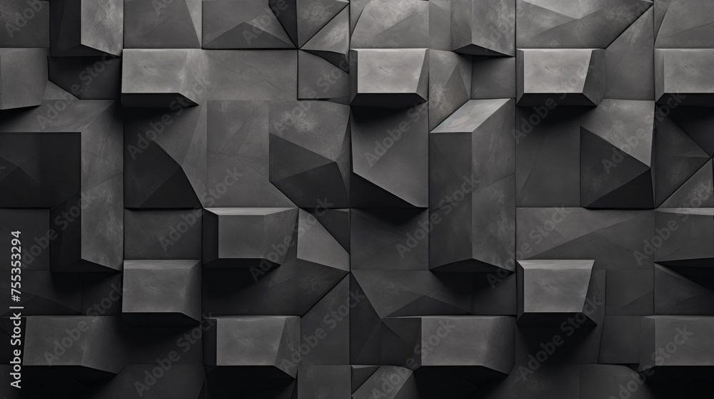 Wall mural abstract faceted texture, black background with convex geometric shapes. wallpaper with a pattern, l