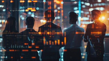 multi-ethic group of business people with stock market graph