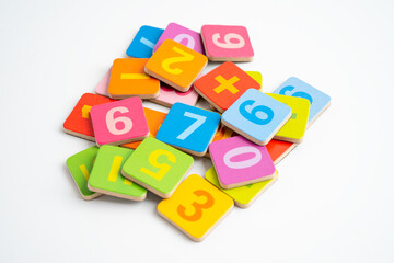 Math number colorful on white background, education study mathematics learning teach.
