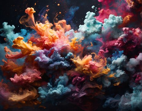 Multicolor smoke splashes on abstract background