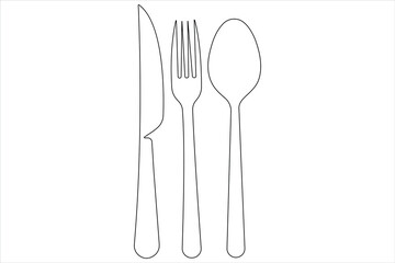Continuous single line art drawing of food tools for spoon, knife and fork outline vector illustration
