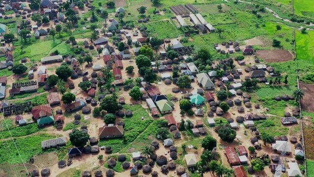 Pila village rural community in Benue State, Nigeria - aerial orbit