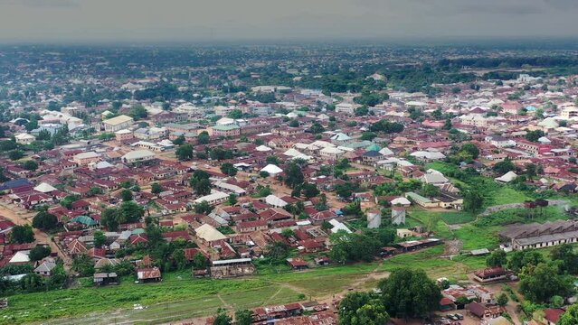 Makurdi Town in Benue State Nigeria - aerial pullback on a muggy day