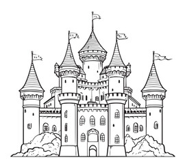 Medieval castle sketch. Vector illustration Comic art