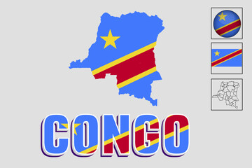 Fototapeta premium Vector illustration of a map and Congo flag