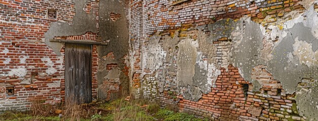 Old Weathered Brick Wall with Vintage Door