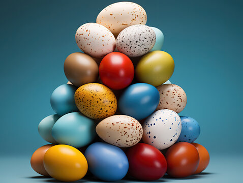 Top view collection colorful easter eggs black background