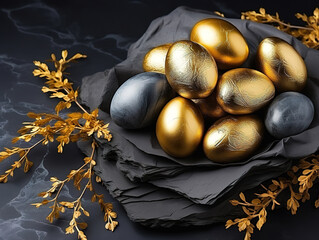 Realistic style easter day golden egg set