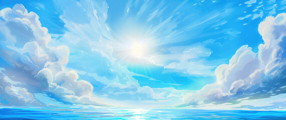 Serene Ocean View with Glistening Sun Rays - obrazy, fototapety, plakaty