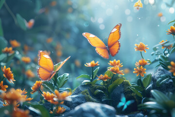 Obraz na płótnie Canvas butterfly in spring flowers