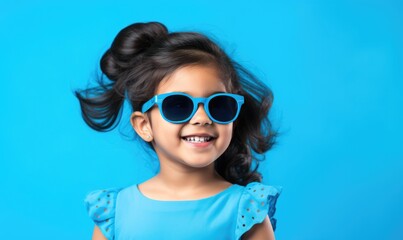 A Cute Little Girl in Sunglasses Smiling Brightly, Fictional Character Created By Generated AI.